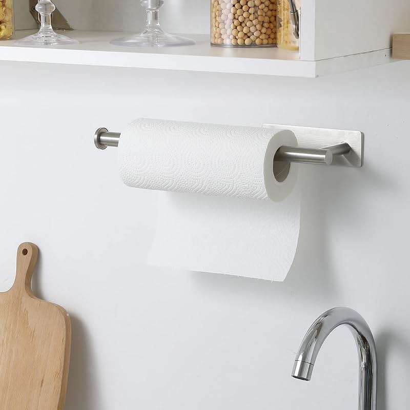 theaoo Under Cabinet Paper Towel Holder for Kitchen, Adhesive Paper Towel Roll Rack for Bathroom Towel, SUS304 Stainless Steel Wall Mount, Both Available for Adhesive and Screws - Image 7