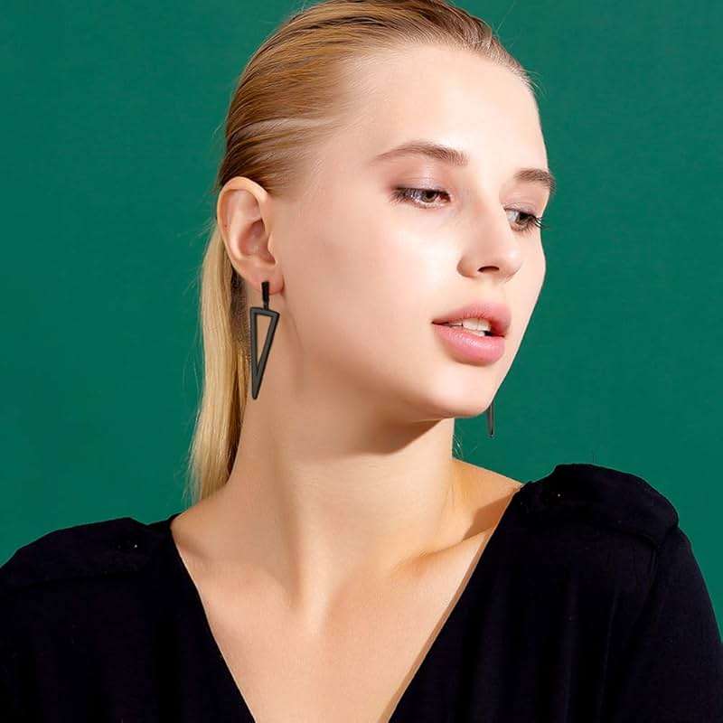 CLASSYZINT Black Metal Triangle Dangle Drop Earrings for Women - Image 2