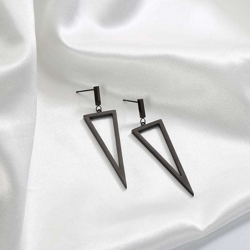 CLASSYZINT Black Metal Triangle Dangle Drop Earrings for Women - Image 3