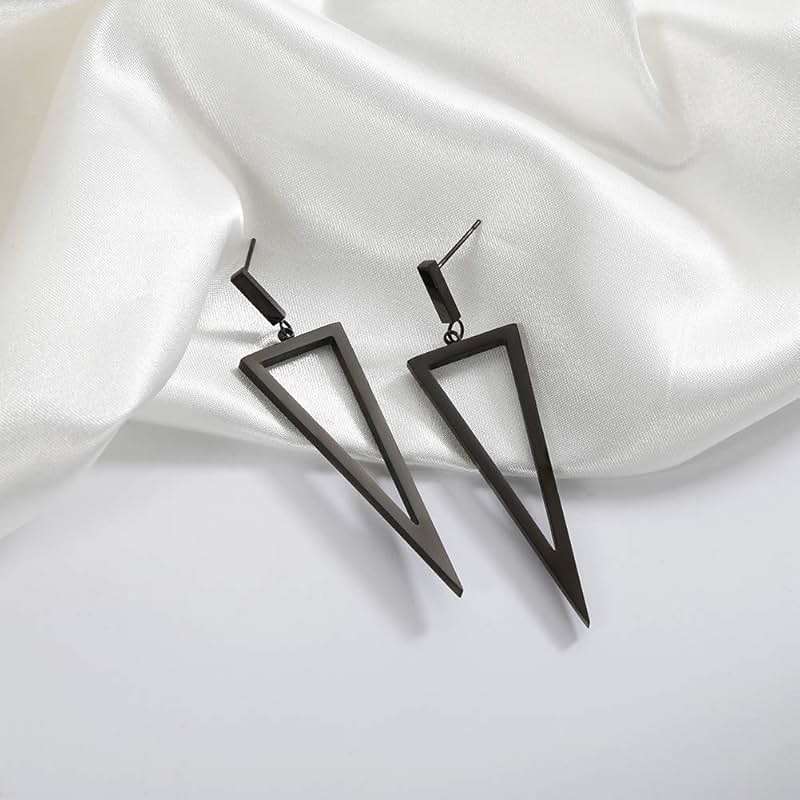 CLASSYZINT Black Metal Triangle Dangle Drop Earrings for Women - Image 4