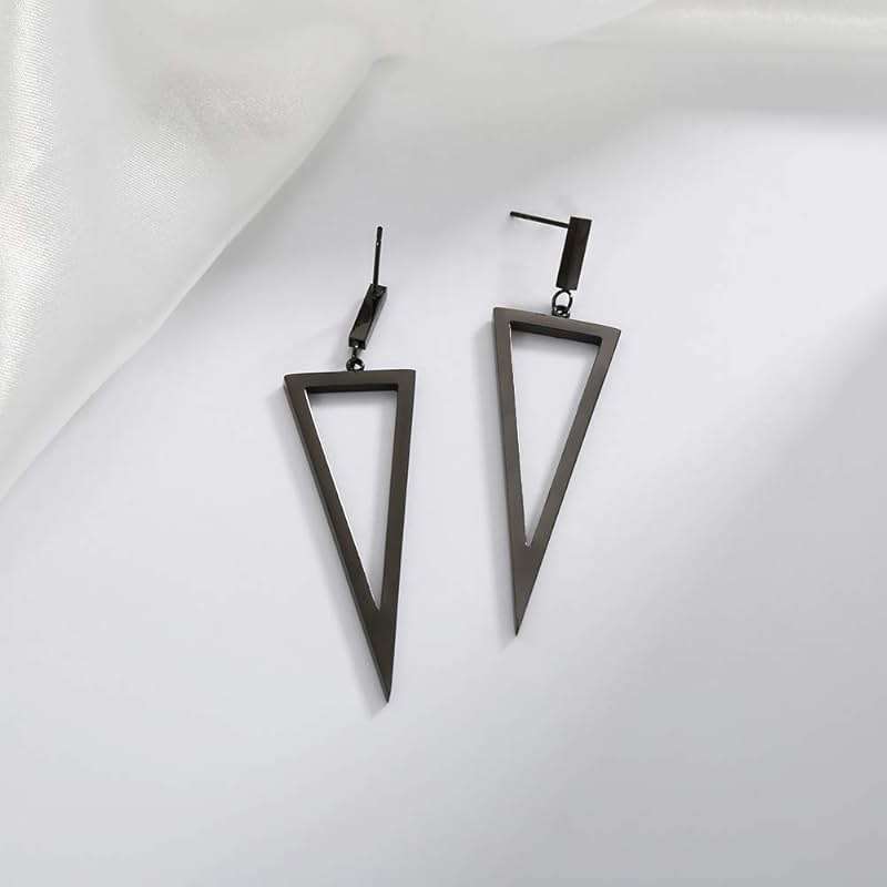 CLASSYZINT Black Metal Triangle Dangle Drop Earrings for Women - Image 5