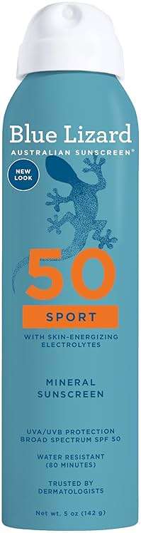 BLUE LIZARD Sport Mineral Sunscreen Spray SPF 50+, Dermatologist-Recommended Brand, Broad-Spectrum UVA/UVB Protection, Water-Resistant, Zinc Oxide Formula, Vegan, 5 fl oz - Image 1