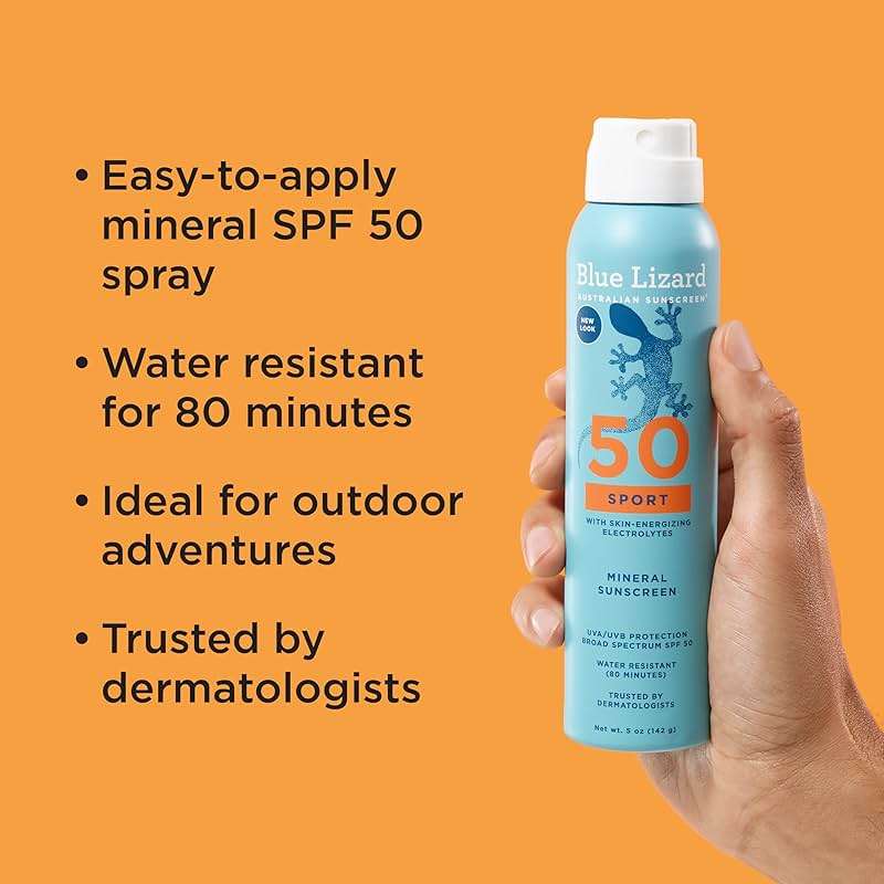 BLUE LIZARD Sport Mineral Sunscreen Spray SPF 50+, Dermatologist-Recommended Brand, Broad-Spectrum UVA/UVB Protection, Water-Resistant, Zinc Oxide Formula, Vegan, 5 fl oz - Image 3