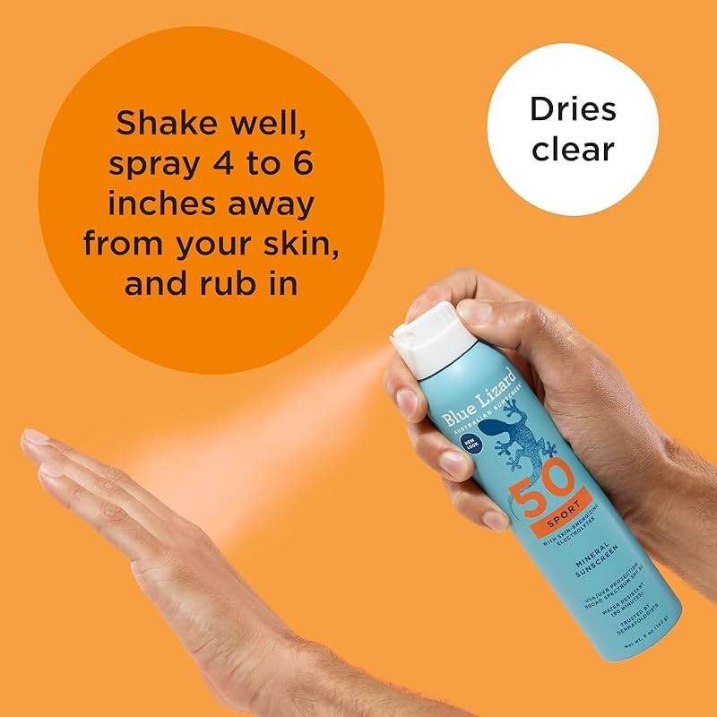BLUE LIZARD Sport Mineral Sunscreen Spray SPF 50+, Dermatologist-Recommended Brand, Broad-Spectrum UVA/UVB Protection, Water-Resistant, Zinc Oxide Formula, Vegan, 5 fl oz - Image 6