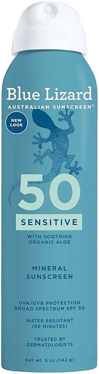 Blue Lizard Sensitive Mineral SPF 50 Spray, Dermatologist-Recommended Brand, Broad-Spectrum UVA/UVB Protection, Water-Resistant, Zinc Oxide Formula, 5 oz - Image 1