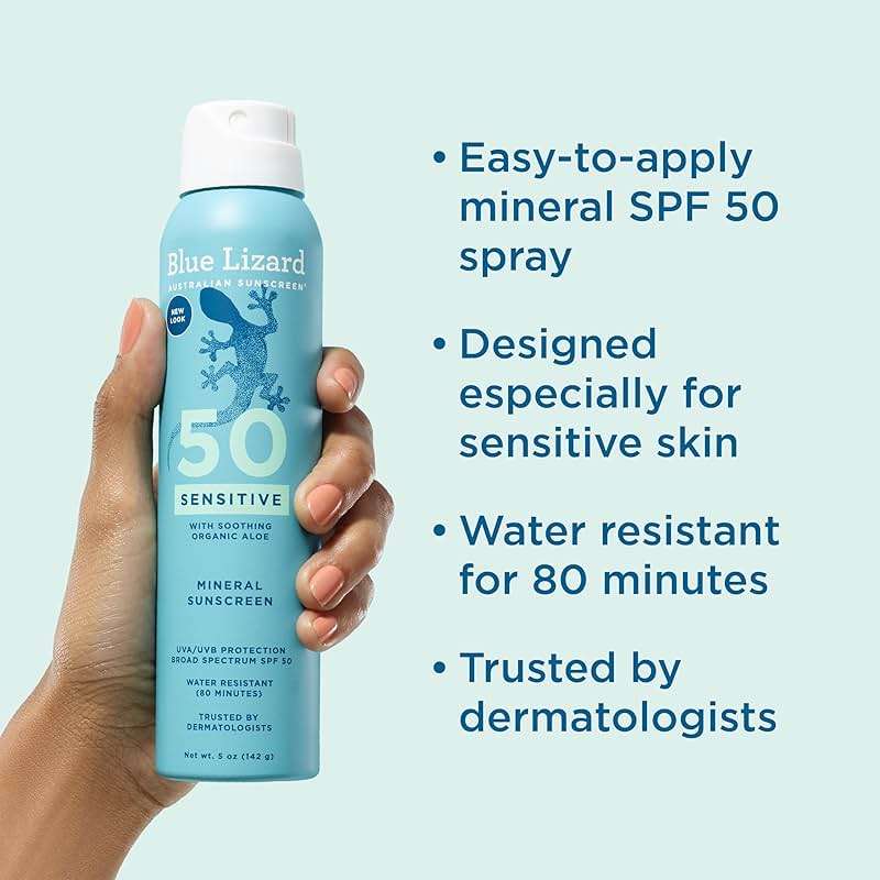 Blue Lizard Sensitive Mineral SPF 50 Spray, Dermatologist-Recommended Brand, Broad-Spectrum UVA/UVB Protection, Water-Resistant, Zinc Oxide Formula, 5 oz - Image 2