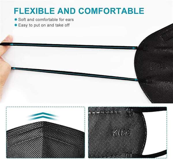 LEMENT 50pcs KN95 Face Mask Black 5 Layer Cup Dust Safety Masks Filter Efficiency≥95% Breathable Elastic Ear Loops Black Masks - Image 8