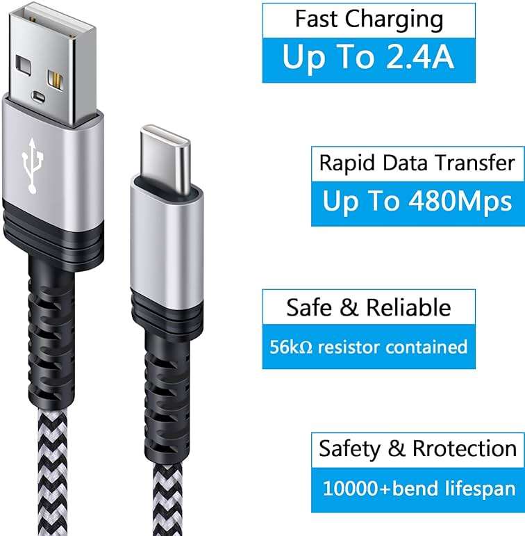 C Charger Cable Fast Charging Phone Android Power Cord 4 Compatible for Samsung Galaxy S24+ S23 Ultra S22 Plus Note 21/20 Ultra, S21+/S20 Plus/S21 S20 FE/S10 Plus/S9 A11/A21/A51/A71 Google 5 4A XL 7 - Image 3