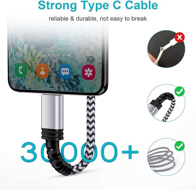 C Charger Cable Fast Charging Phone Android Power Cord 4 Compatible for Samsung Galaxy S24+ S23 Ultra S22 Plus Note 21/20 Ultra, S21+/S20 Plus/S21 S20 FE/S10 Plus/S9 A11/A21/A51/A71 Google 5 4A XL 7 - Image 4