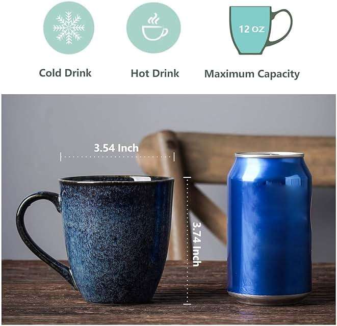 vicrays Coffee Mug Set, 12 Ounce, Set of 6, Ceramic Mug for Men, Women, Unique Glazed Mugs with Handle for Coffee, Tea, Milk, Cocoa, Cereal(blue) - Image 3
