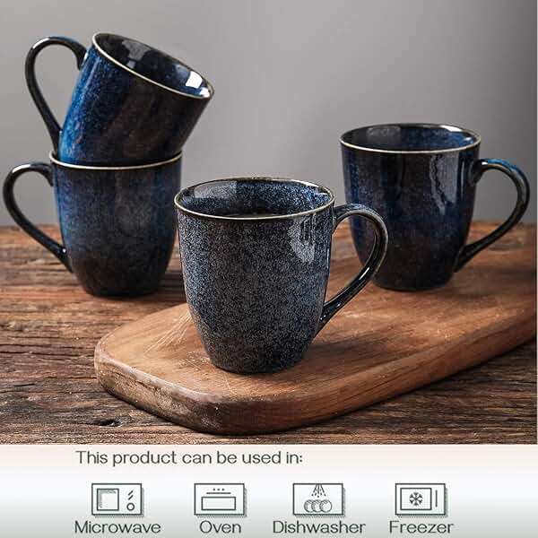 vicrays Coffee Mug Set, 12 Ounce, Set of 6, Ceramic Mug for Men, Women, Unique Glazed Mugs with Handle for Coffee, Tea, Milk, Cocoa, Cereal(blue) - Image 4