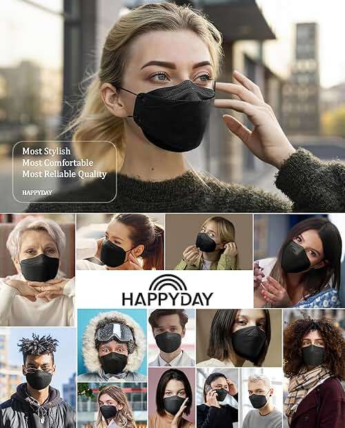 HAPPYDAY , 25 Packs, Made in KOREA Premium KF94 Micro Dust Protection Individually Packaged Black Face Mask Large - Image 2