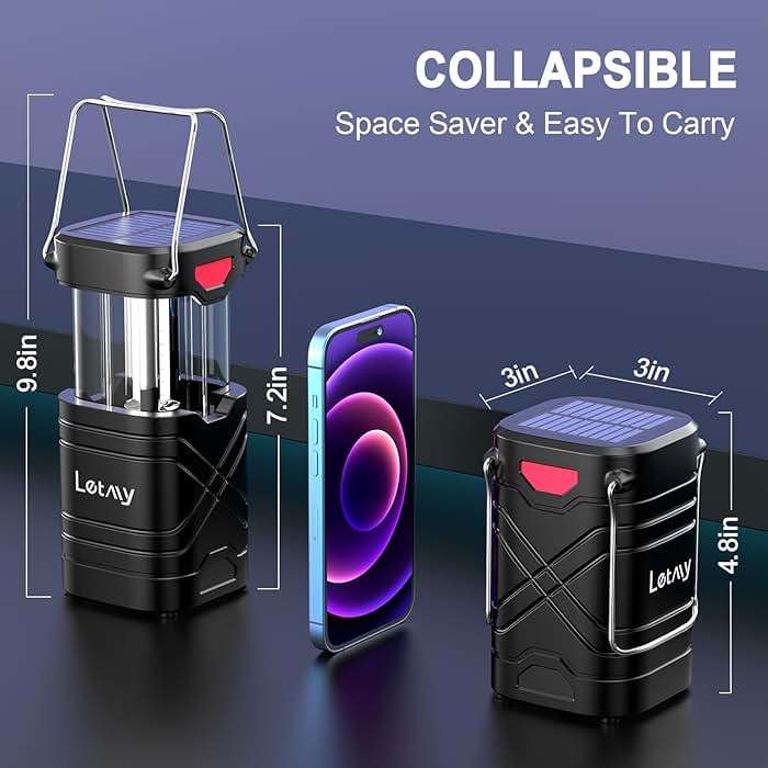 LETMY 4 Pack Camping Lantern, Rechargeable LED Lanterns, Solar Lantern Battery Powered Hurricane Lanterns Flashlight with 3 Powered Ways & USB Cable for Emergency, Power Outage, Hurricane Supplies - Image 4