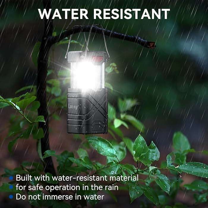 LETMY 4 Pack Camping Lantern, Rechargeable LED Lanterns, Solar Lantern Battery Powered Hurricane Lanterns Flashlight with 3 Powered Ways & USB Cable for Emergency, Power Outage, Hurricane Supplies - Image 5