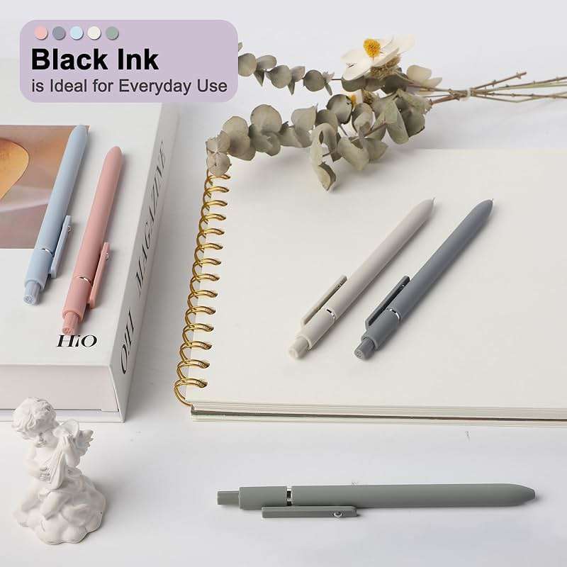 FIOVER 5pcs Gel Pens Quick Dry Ink Pens Fine Point Premium Retractable Rolling Ball Gel Pens Black Ink Smooth Writing for School Office Home - Image 4