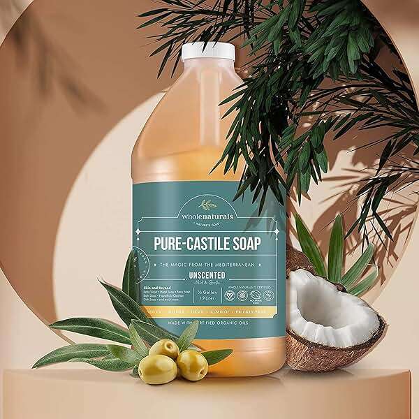 WHOLENATURALS Pure Castile Soap Liquid, EWG Verified & Certified Palm Oil Free Unscented, Natural, Mild & Gentle Non-gmo & Vegan - Organic Body Wash, Laundry, Pet/Dog and Baby Soap - 64 Fl Oz - Image 3