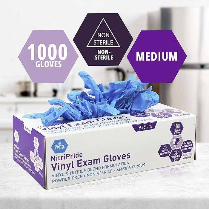 MED PRIDE Disposable Powder Free Non Latex Single Use Medical Exam Gloves, Nitrile Vinyl Blend for Cleaning and Food Handling - Image 2