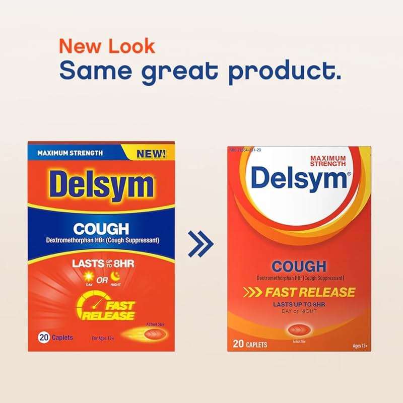 Delsym Maximum Strength Cough Suppressant, Over-the-Counter Medication for Cough, Fast Release Caplets with Dextromethorphan HBr, Cough Medicine for Adults Lasts Up to 8 Hours Day or Night, 20 Count - Image 2