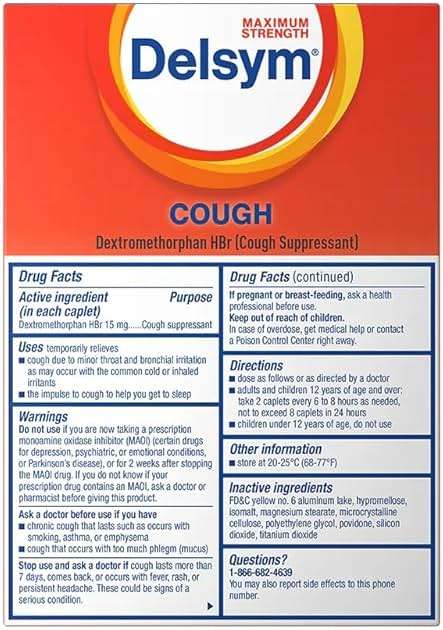 Delsym Maximum Strength Cough Suppressant, Over-the-Counter Medication for Cough, Fast Release Caplets with Dextromethorphan HBr, Cough Medicine for Adults Lasts Up to 8 Hours Day or Night, 20 Count - Image 3