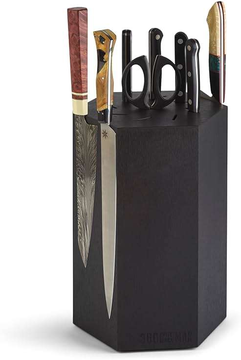 360KnifeBlock® MAX (black) ROTATING Magnetic Knife Block - MAX 12" tall with an array top slots SeriousEats/Food&Wine/ATK BEST Universal Knife Block - handmade in Washington - Image 1