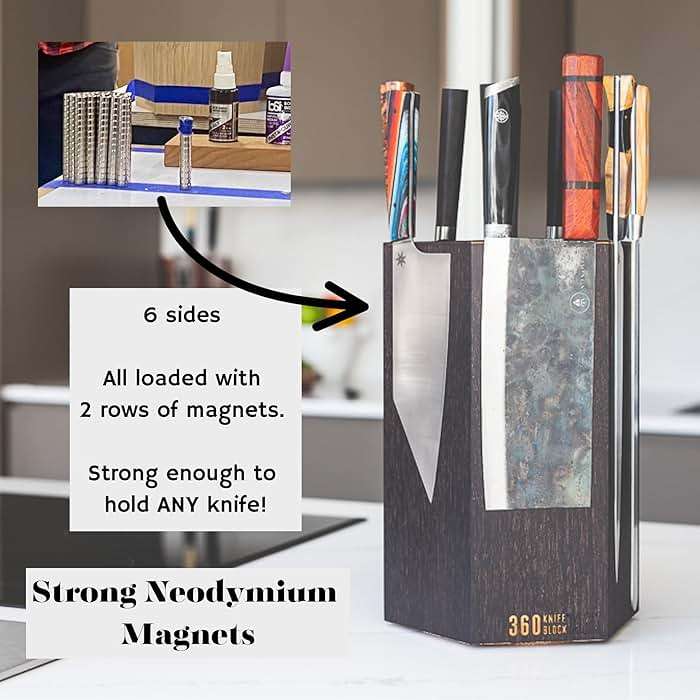 360KnifeBlock® MAX (black) ROTATING Magnetic Knife Block - MAX 12" tall with an array top slots SeriousEats/Food&Wine/ATK BEST Universal Knife Block - handmade in Washington - Image 6