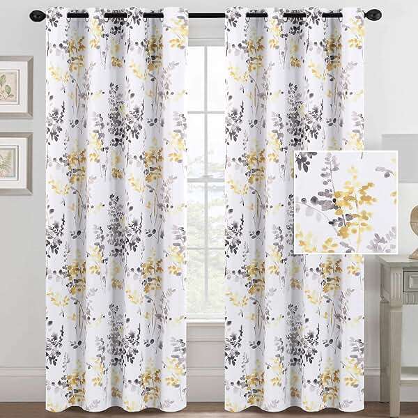 H.VERSAILTEX Curtains for Bedroom Room Darkening Curtains 84 Inch Length 2 Panels Set Thermal Insulated Drapes for Living Room Vintage Classical Floral Pattern Window Treatments, Grey and Yellow - Image 2