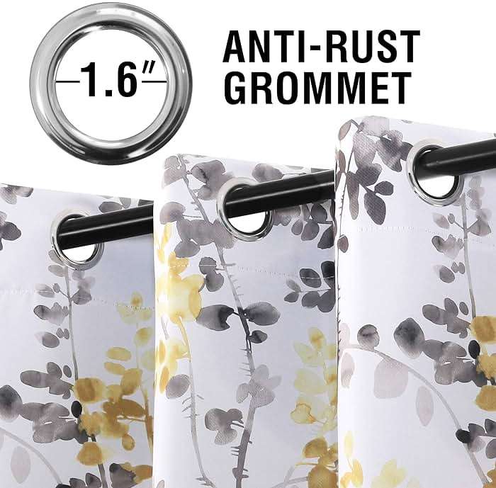 H.VERSAILTEX Curtains for Bedroom Room Darkening Curtains 84 Inch Length 2 Panels Set Thermal Insulated Drapes for Living Room Vintage Classical Floral Pattern Window Treatments, Grey and Yellow - Image 3