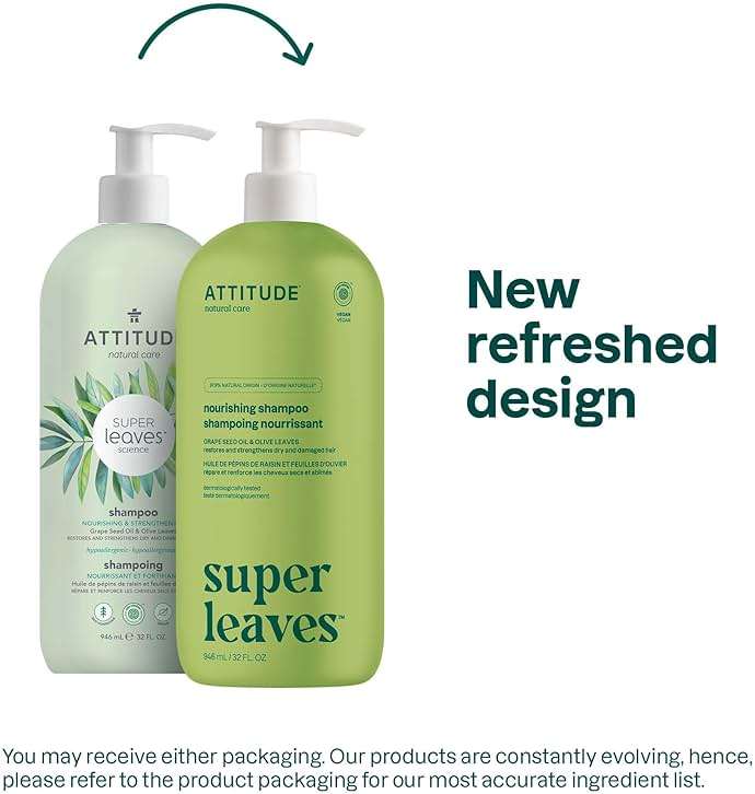 ATTITUDE Nourishing Hair Shampoo, EWG Verified, For Dry and Damaged Hair, Naturally Derived Ingredients, Vegan and Plant Based, Grapeseed Oil and Olive Leaves, 32 Fl Oz - Image 2