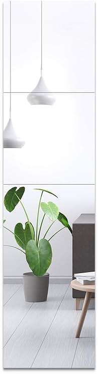 EVENLIVE® Full Length Mirror Tiles, Frameless Glass Wall Mirror 12 Inch x 4 Pieces, Body Mirror, Long Mirror, Gym Mirrors for Home Gym, for Door, Closet, Room, Easy to Install - Image 1