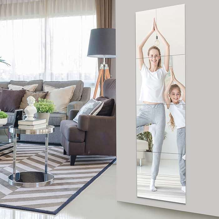 EVENLIVE® Full Length Mirror Tiles, Frameless Glass Wall Mirror 12 Inch x 4 Pieces, Body Mirror, Long Mirror, Gym Mirrors for Home Gym, for Door, Closet, Room, Easy to Install - Image 3