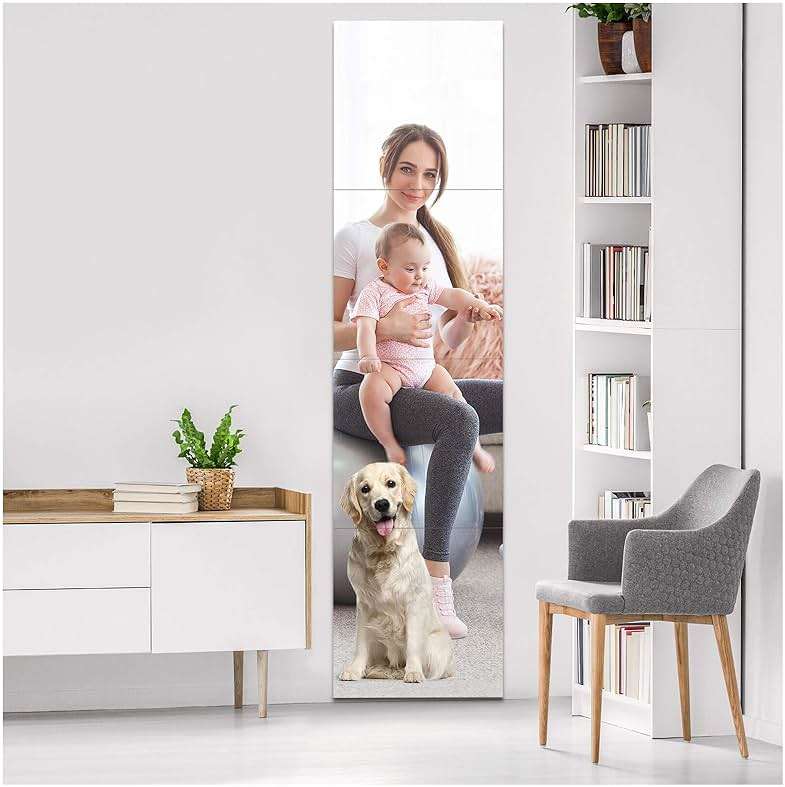EVENLIVE® Full Length Mirror Tiles, Frameless Glass Wall Mirror 12 Inch x 4 Pieces, Body Mirror, Long Mirror, Gym Mirrors for Home Gym, for Door, Closet, Room, Easy to Install - Image 5