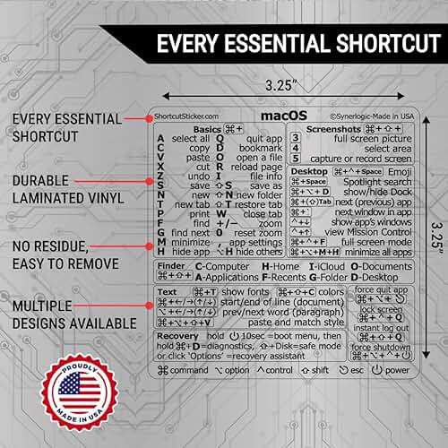Synerlogic Mac OS Shortcuts Sticker for Air/Pro | Keyboard Stickers for macOS | Laminated Vinyl MacBook Cheatsheet | MacBook Shortcuts 2026 (Clear/Black) - Image 3