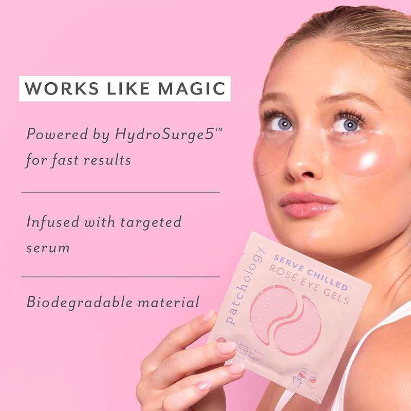 Patchology Serve Chilled Rosé Hydrating Under Eye Patches – Hyaluronic Acid & Antioxidant-Infused Eye Masks to Reduce Dark Circles, Puffiness & Fine Lines - Ideal Skincare Essentials (5 Pairs) - Image 5
