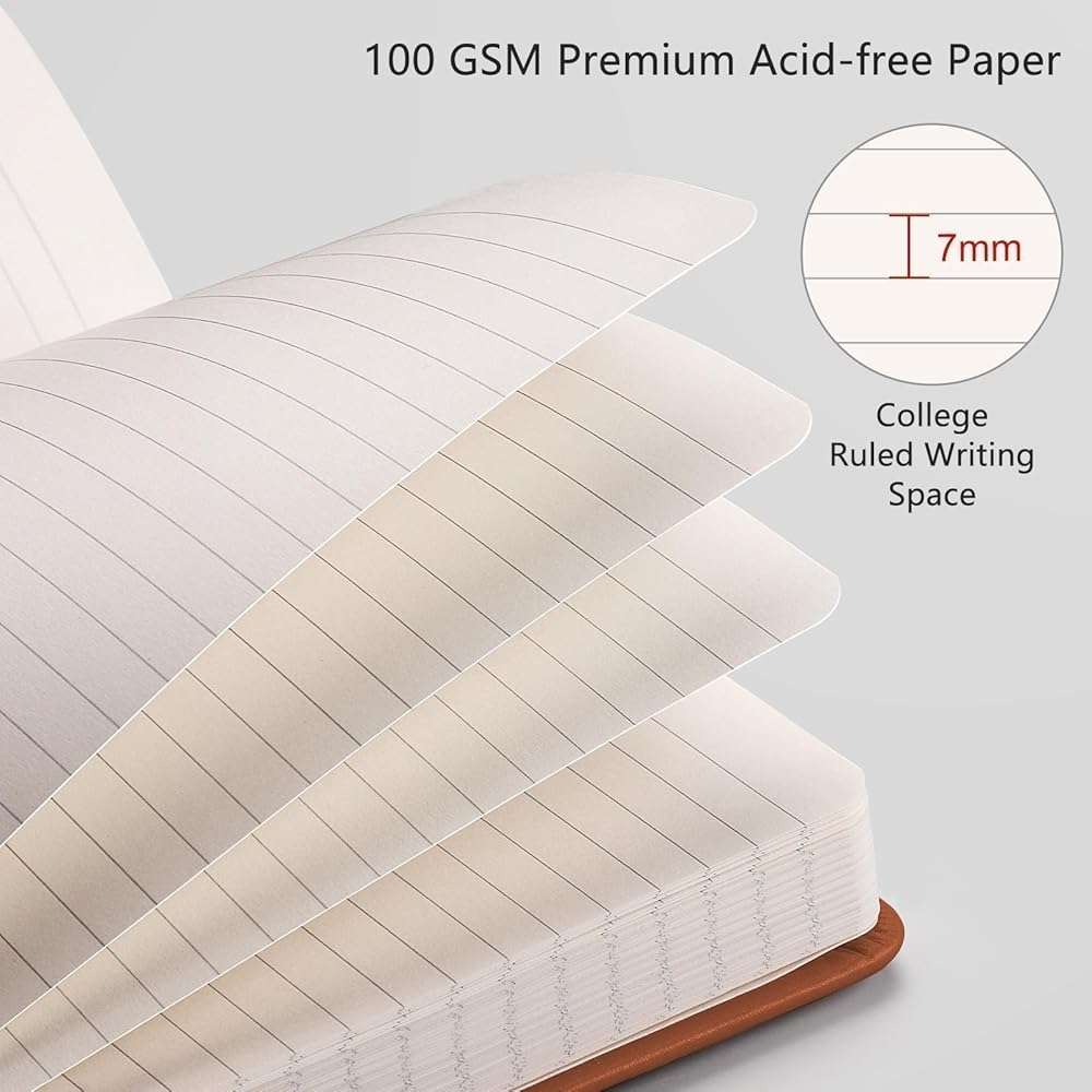 RETTACY Lined Journal Notebook, 192 Numbered Pages, A5 Medium Size (5.7'' x 8.3''), for Men & Women, Journaling, Writing, Work & Office, Leather Hardcover, 100 GSM Thick Paper (Brown) - Image 3