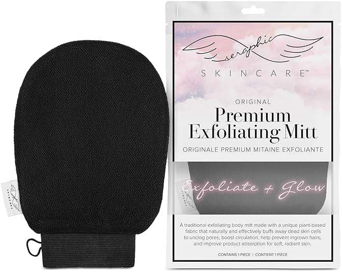 Seraphic Skincare Original Premium Exfoliating Mitt for Body (1pc) – 100% Vegan Viscose Traditional Body Scrub Glove Kessa Korean Washcloth – Body Exfoliator for Self-Tan Removal & Keratosis Pilaris - Image 1