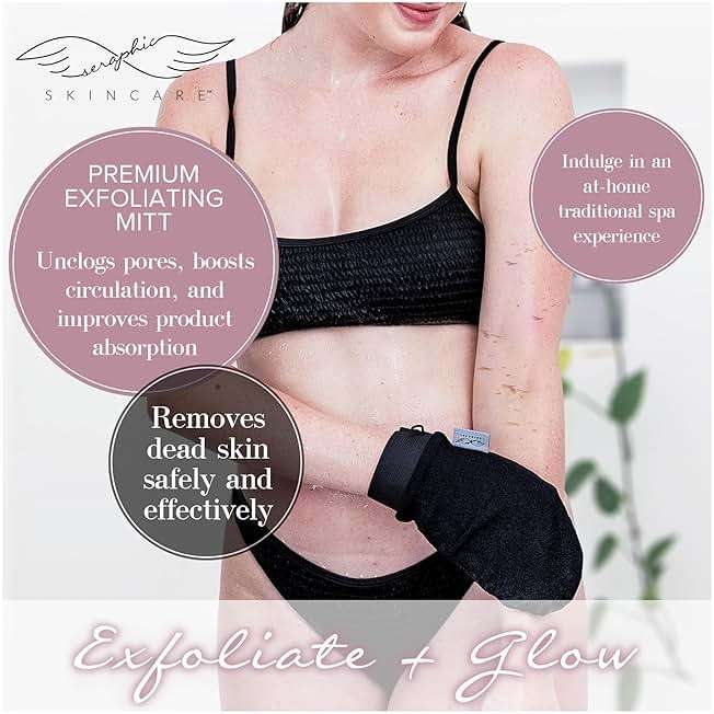 Seraphic Skincare Original Premium Exfoliating Mitt for Body (1pc) – 100% Vegan Viscose Traditional Body Scrub Glove Kessa Korean Washcloth – Body Exfoliator for Self-Tan Removal & Keratosis Pilaris - Image 2