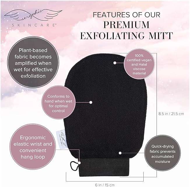 Seraphic Skincare Original Premium Exfoliating Mitt for Body (1pc) – 100% Vegan Viscose Traditional Body Scrub Glove Kessa Korean Washcloth – Body Exfoliator for Self-Tan Removal & Keratosis Pilaris - Image 3