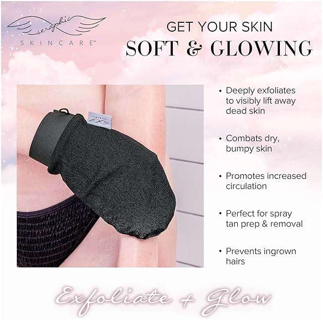 Seraphic Skincare Original Premium Exfoliating Mitt for Body (1pc) – 100% Vegan Viscose Traditional Body Scrub Glove Kessa Korean Washcloth – Body Exfoliator for Self-Tan Removal & Keratosis Pilaris - Image 5