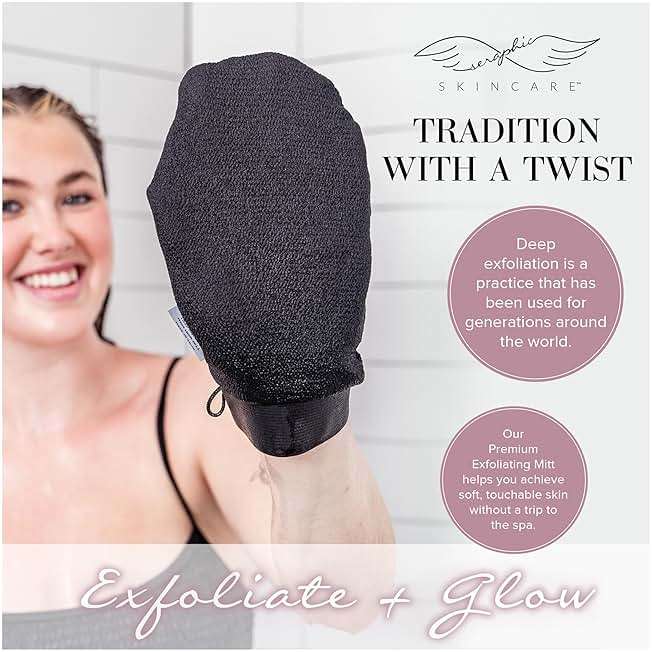 Seraphic Skincare Original Premium Exfoliating Mitt for Body (1pc) – 100% Vegan Viscose Traditional Body Scrub Glove Kessa Korean Washcloth – Body Exfoliator for Self-Tan Removal & Keratosis Pilaris - Image 7
