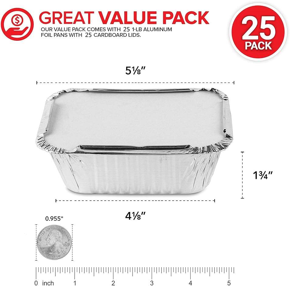 Stock Your Home 1 lb Aluminum Disposable Cookware with Lids (25 Pack) – Foil Pans with Cardboard Lids, Disposable & Recyclable Takeout Trays for Restaurants, Catering & Delis - Image 2