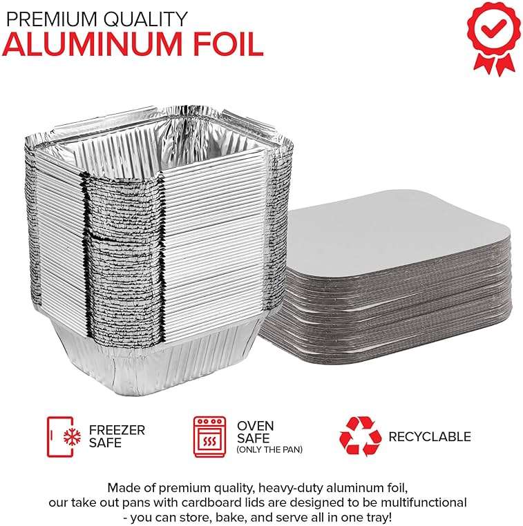 Stock Your Home 1 lb Aluminum Disposable Cookware with Lids (25 Pack) – Foil Pans with Cardboard Lids, Disposable & Recyclable Takeout Trays for Restaurants, Catering & Delis - Image 3