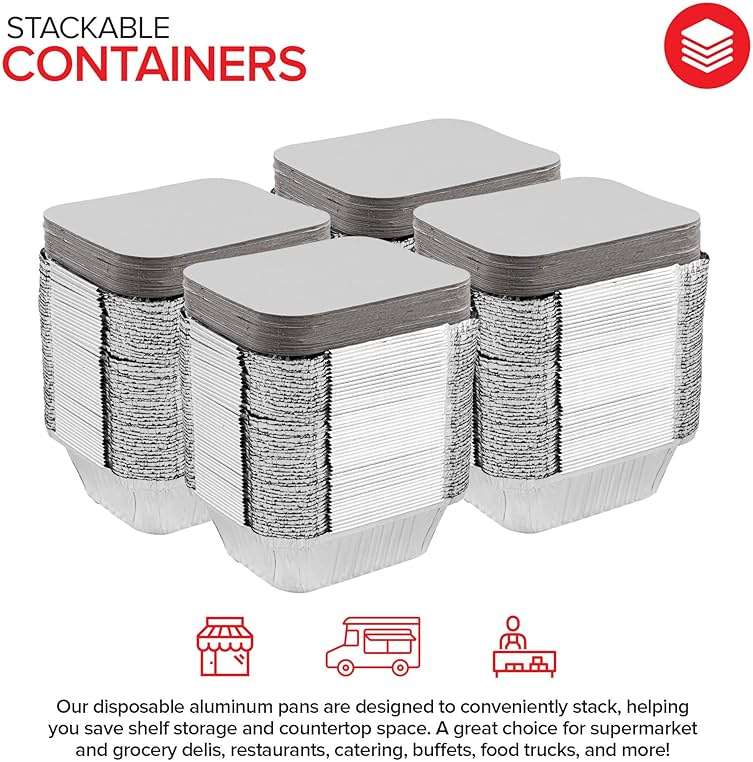 Stock Your Home 1 lb Aluminum Disposable Cookware with Lids (25 Pack) – Foil Pans with Cardboard Lids, Disposable & Recyclable Takeout Trays for Restaurants, Catering & Delis - Image 4