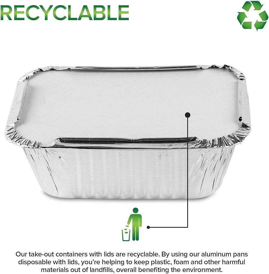 Stock Your Home 1 lb Aluminum Disposable Cookware with Lids (25 Pack) – Foil Pans with Cardboard Lids, Disposable & Recyclable Takeout Trays for Restaurants, Catering & Delis - Image 5