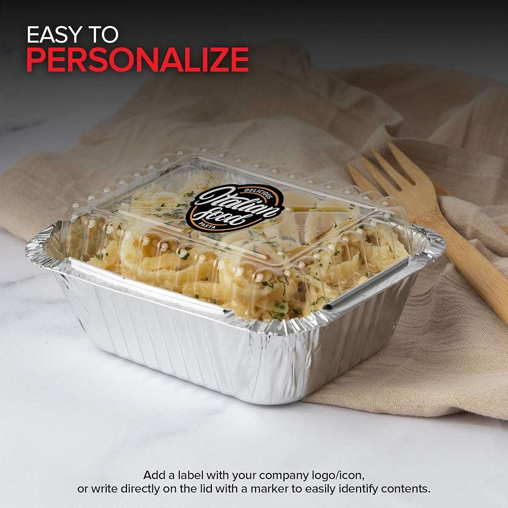Stock Your Home 1 lb Small Aluminum Pans with Lids (25 Pack), Foil Pans with Clear Plastic Lids, Disposable Cookware & Takeout Trays for Restaurants & Catering - Image 2