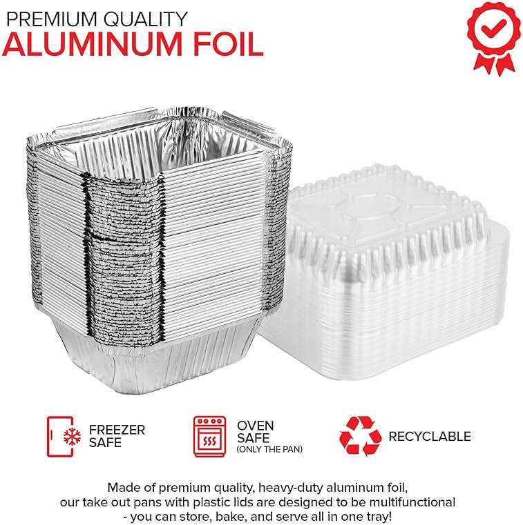 Stock Your Home 1 lb Small Aluminum Pans with Lids (25 Pack), Foil Pans with Clear Plastic Lids, Disposable Cookware & Takeout Trays for Restaurants & Catering - Image 4