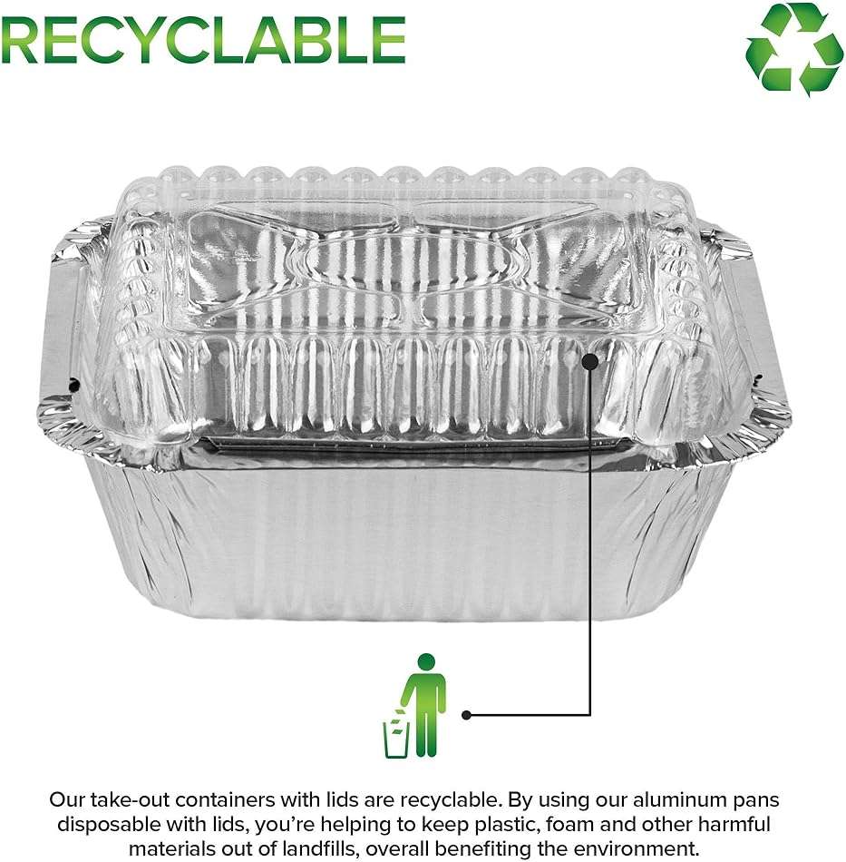 Stock Your Home 1 lb Small Aluminum Pans with Lids (25 Pack), Foil Pans with Clear Plastic Lids, Disposable Cookware & Takeout Trays for Restaurants & Catering - Image 6