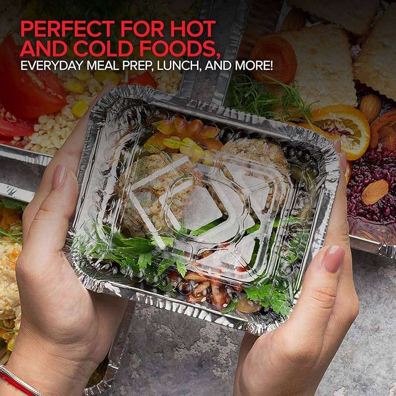 Stock Your Home 1 lb Small Aluminum Pans with Lids (25 Pack), Foil Pans with Clear Plastic Lids, Disposable Cookware & Takeout Trays for Restaurants & Catering - Image 7