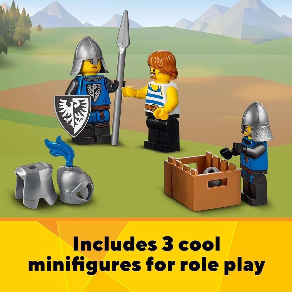 LEGO Creator 3 in 1 Medieval Castle Toy, Transforms from Castle to Tower to Marketplace, Includes Skeleton and Dragon Figure, with 3 Minifigures and Catapult, 31120 - Image 7