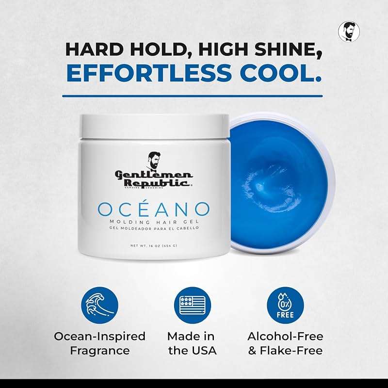 Gentlemen Republic Oceano Men's Hair Gel 16oz - Strong Touchable Hold and High Shine Styling Gel for Hair, 100% Alcohol-Free Professional Formula with Fresh Scent, Mens Hair Product Made in USA - Image 2
