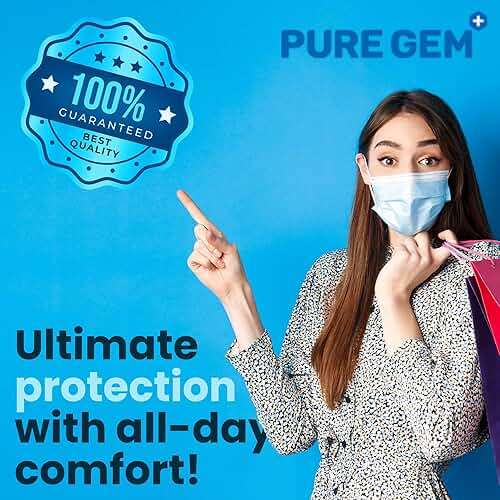PURE GEM [Pack of 150] Single Use Disposable Blue Face Mask, Soft on Skin, 3-ply Masks Facial Cover with Elastic Earloops Great For Home, Office, School, and Outdoors - Image 7